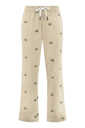 Embroidered cotton trousers-0